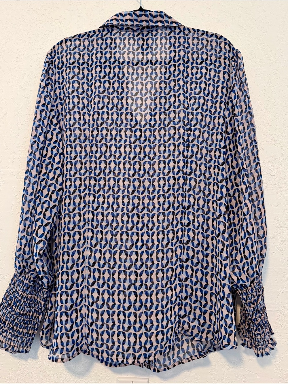 Ashley Stewart Blue and White Geometric Button-Down Blouse - Picture 2 of 4